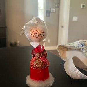 Vintage Mrs. Clause Holiday Figurine with Red Dress